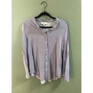 LOFT Womens Purple Stripe Ruffle Collar Button Down Viscose Shirt Large L